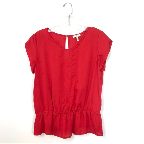 Joie Tops - Joie Red Silk Peplum Short Sleeved Blouse
